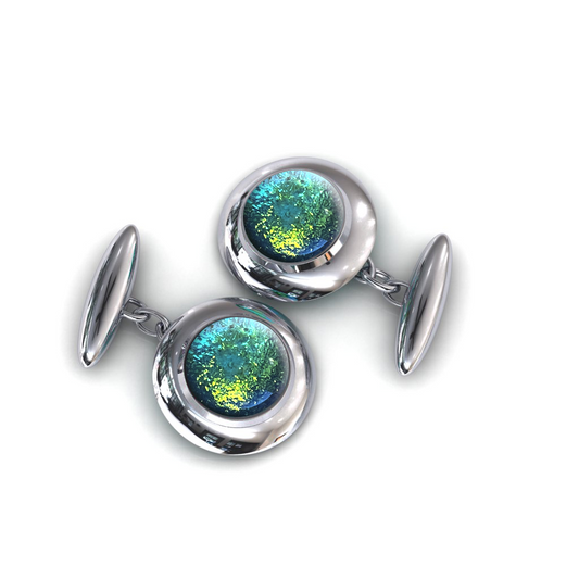 Aqua Opalescent Glass Bead Ashes Gemstone Cufflinks